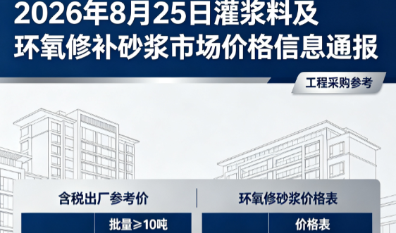 榆阳2026年8月25日灌浆料及环氧修补砂浆市场价格信息通报